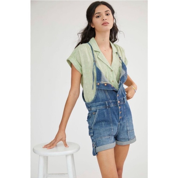 Anthropologie Pilcro Everyday Denim Short Overalls Size 26 Cargo Y2K Retro - Picture 2 of 16